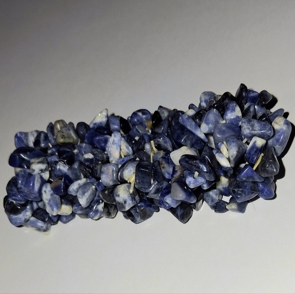 Bracelet Sodalite Natural Stone Chips Mesh Stretch - Picture 3 of 4